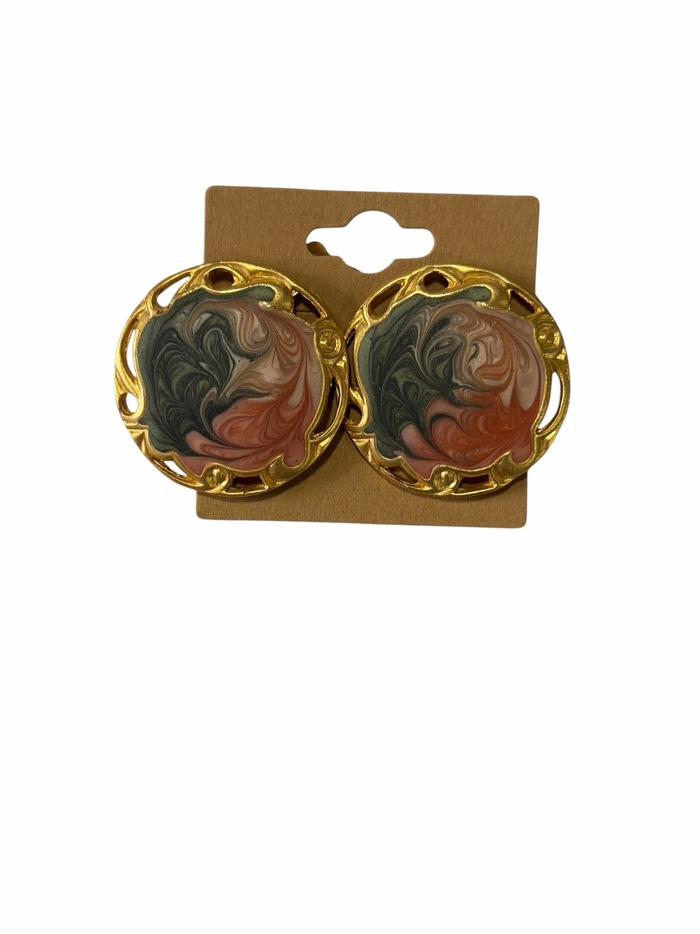 Gold Tone Swirl Stone Stud Earrings - Multicolor